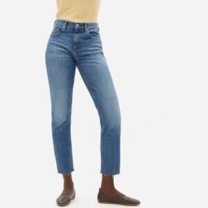 Everlane The Cheeky Jean Classic Blue Raw Hem High Rise Cotton Jeans Crop 27
